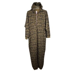 Savage X Fenty Jumpsuit Hooded Zip Front Logo Print Loungewear Brown‎ Black 1X